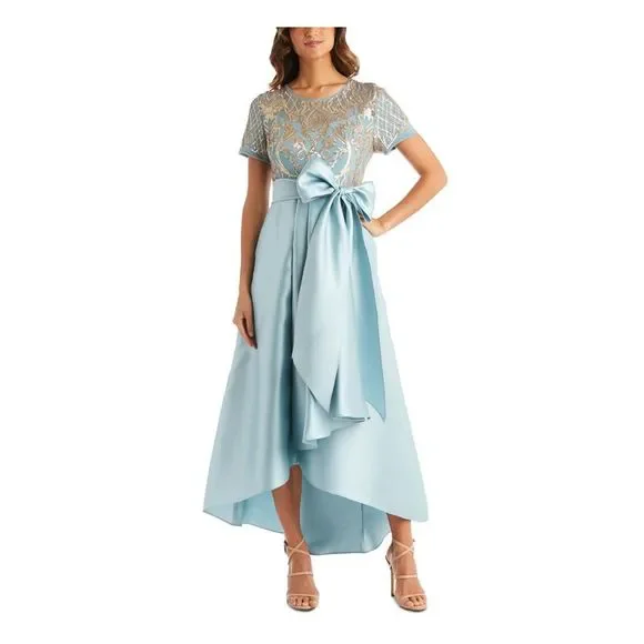 R&M Richards | Dresses | Rm Richards Womens Teal Tie Satin Short Sleeve  Tealength Formal Hilo Dress 8 | Poshmark